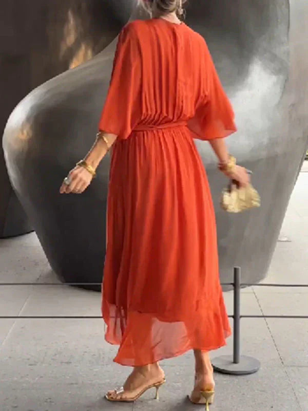 Monica - Robe en mousseline de soie à col en V