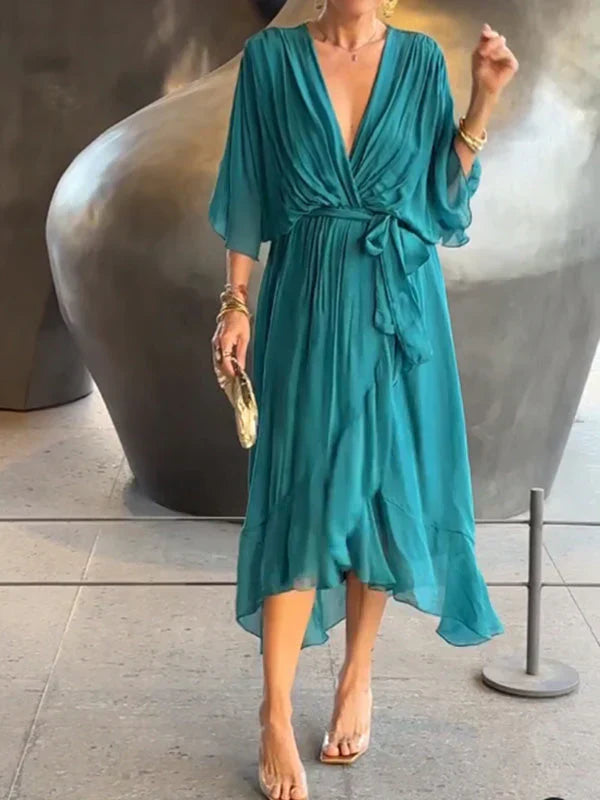 Monica - Robe en mousseline de soie à col en V